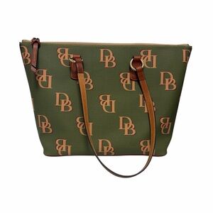 Dooney & Bourke Green/Tan Logo Leather Shoulder Handbag